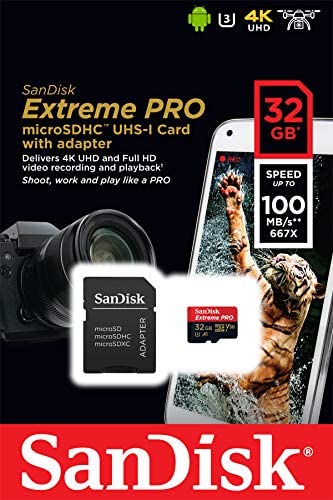 SanDisk - 32GB Extreme PRO microSDHC Memory Card Plus SD Adapter up to 100 MB/s, Class 10, U3